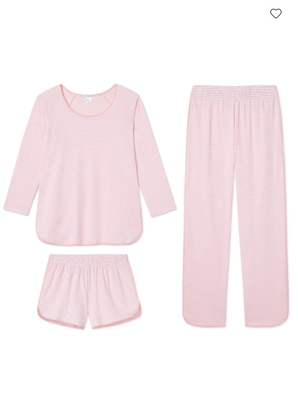LAKE Pajama Set, Pima Long Sleeve Three-Piece Bundle in Pink English Rose Stripe